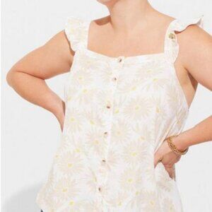 Torrid NWT white Duofold Ruffle Button Front Tank Daisy Daydream Size 3X